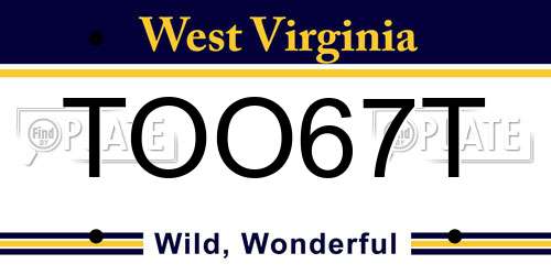 TOO67T West Virginia License Plate