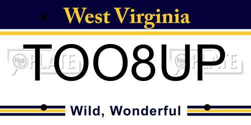 TOO8UP West Virginia License Plate