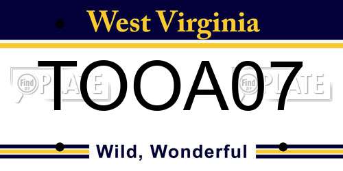 TOOA07 West Virginia License Plate