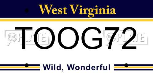 TOOG72 West Virginia License Plate