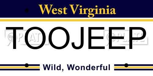 TOOJEEP West Virginia License Plate