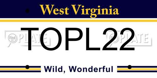 TOPL22 West Virginia License Plate