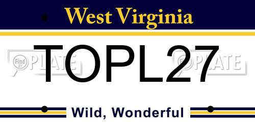 TOPL27 West Virginia License Plate