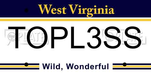 TOPL3SS West Virginia License Plate