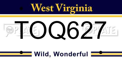 TOQ627 West Virginia License Plate