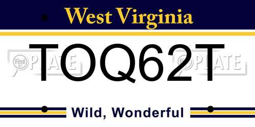 TOQ62T West Virginia License Plate