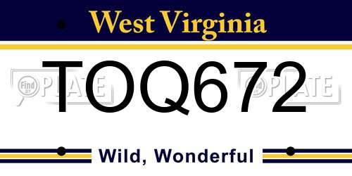 TOQ672 West Virginia License Plate