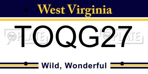TOQG27 West Virginia License Plate
