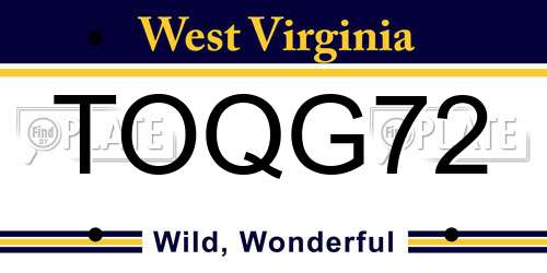 TOQG72 West Virginia License Plate