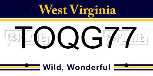 TOQG77 West Virginia License Plate
