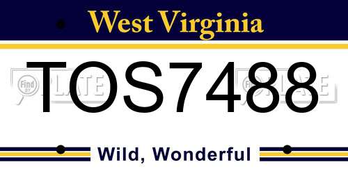 TOS7488 West Virginia License Plate