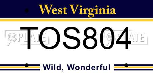 TOS804 West Virginia License Plate