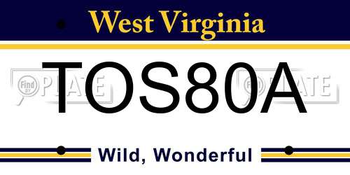 TOS80A West Virginia License Plate