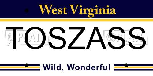 TOSZASS West Virginia License Plate