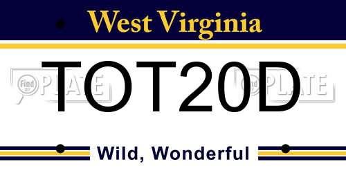 TOT20D West Virginia License Plate