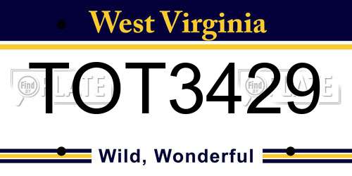 TOT3429 West Virginia License Plate