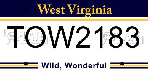 TOW2183 West Virginia License Plate