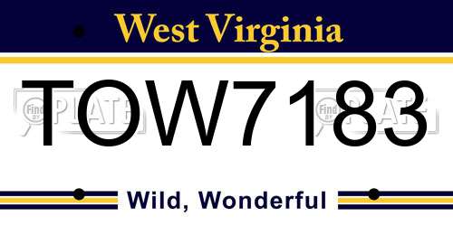TOW7183 West Virginia License Plate