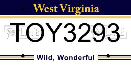 TOY3293 West Virginia License Plate