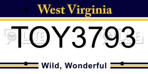 TOY3793 West Virginia License Plate