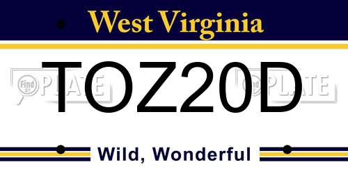 TOZ20D West Virginia License Plate