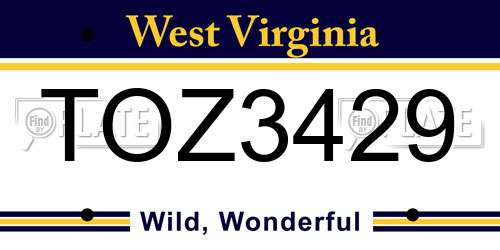 TOZ3429 West Virginia License Plate