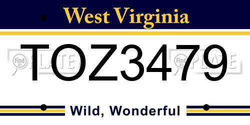 TOZ3479 West Virginia License Plate
