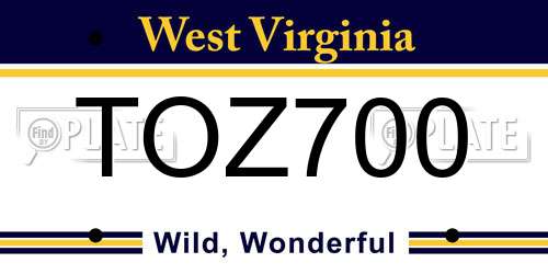 TOZ700 West Virginia License Plate
