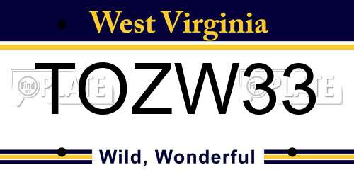 TOZW33 West Virginia License Plate