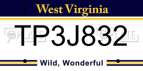 TP3J832 West Virginia License Plate