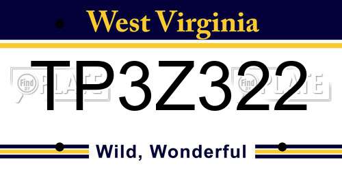 TP3Z322 West Virginia License Plate