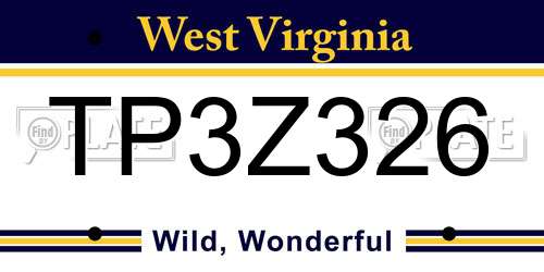 TP3Z326 West Virginia License Plate