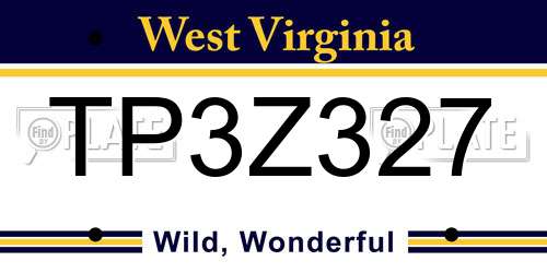 TP3Z327 West Virginia License Plate
