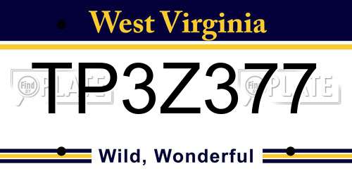 TP3Z377 West Virginia License Plate