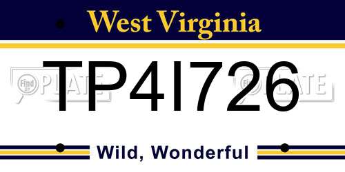TP4I726 West Virginia License Plate
