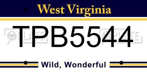 TPB5544 West Virginia License Plate