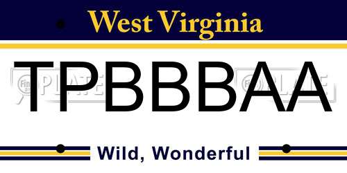 TPBBBAA West Virginia License Plate