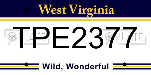 TPE2377 West Virginia License Plate