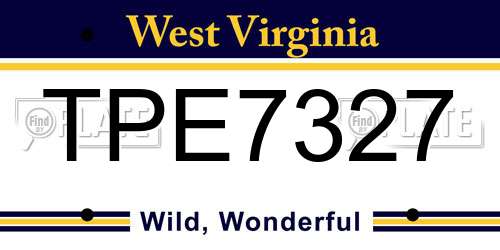 TPE7327 West Virginia License Plate