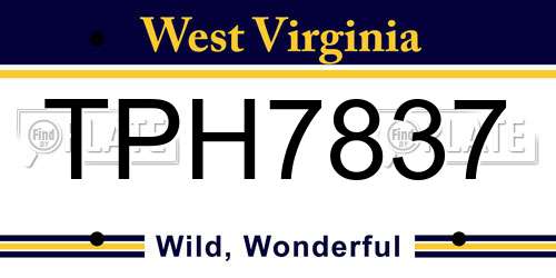 TPH7837 West Virginia License Plate