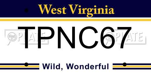 TPNC67 West Virginia License Plate