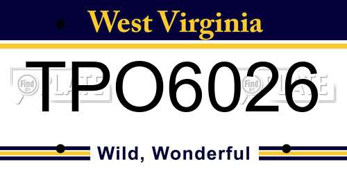 TPO6026 West Virginia License Plate