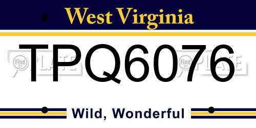 TPQ6076 West Virginia License Plate