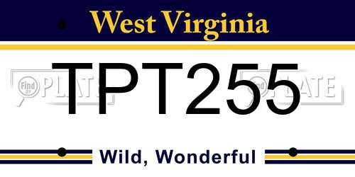 TPT255 West Virginia License Plate