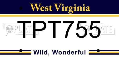 TPT755 West Virginia License Plate