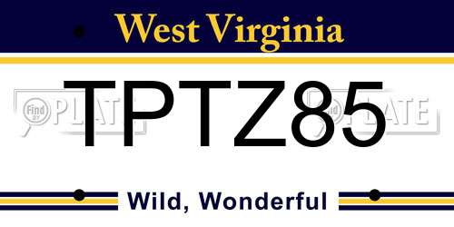 TPTZ85 West Virginia License Plate