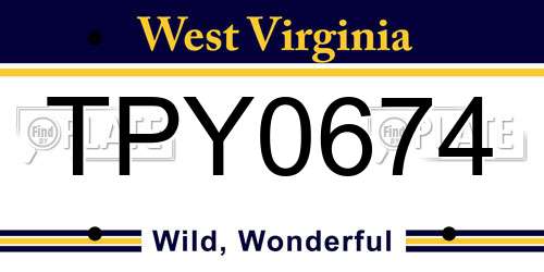 TPY0674 West Virginia License Plate