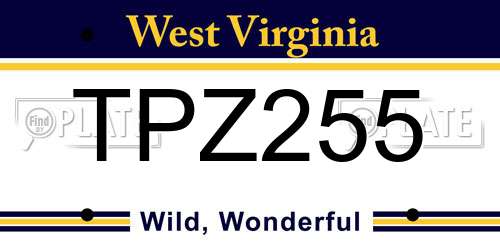 TPZ255 West Virginia License Plate