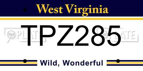 TPZ285 West Virginia License Plate
