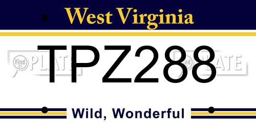 TPZ288 West Virginia License Plate